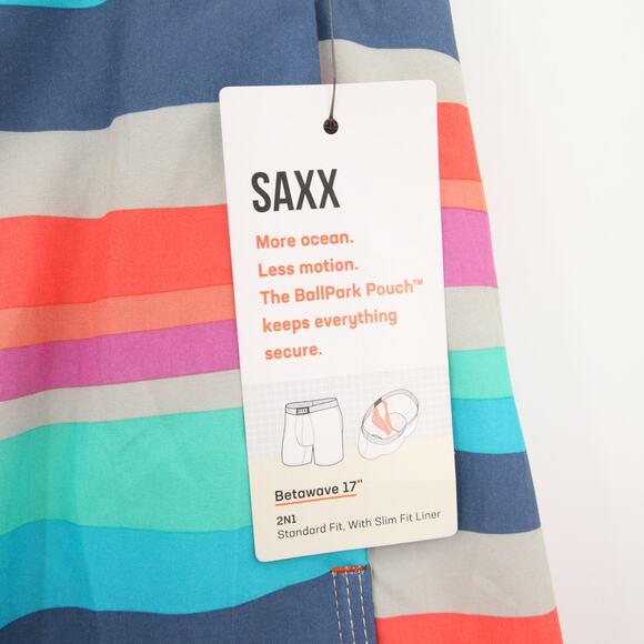 SAXX Swim Trunks Board Shorts Betawave Multicolor Striped Quick Dry Size 34 NWT - Picture 8 of 13